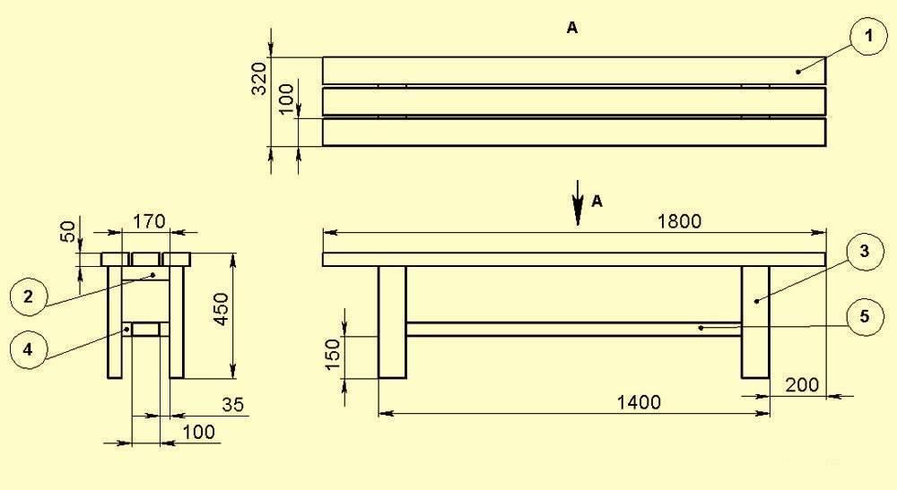 Чертеж деревянной лавочки