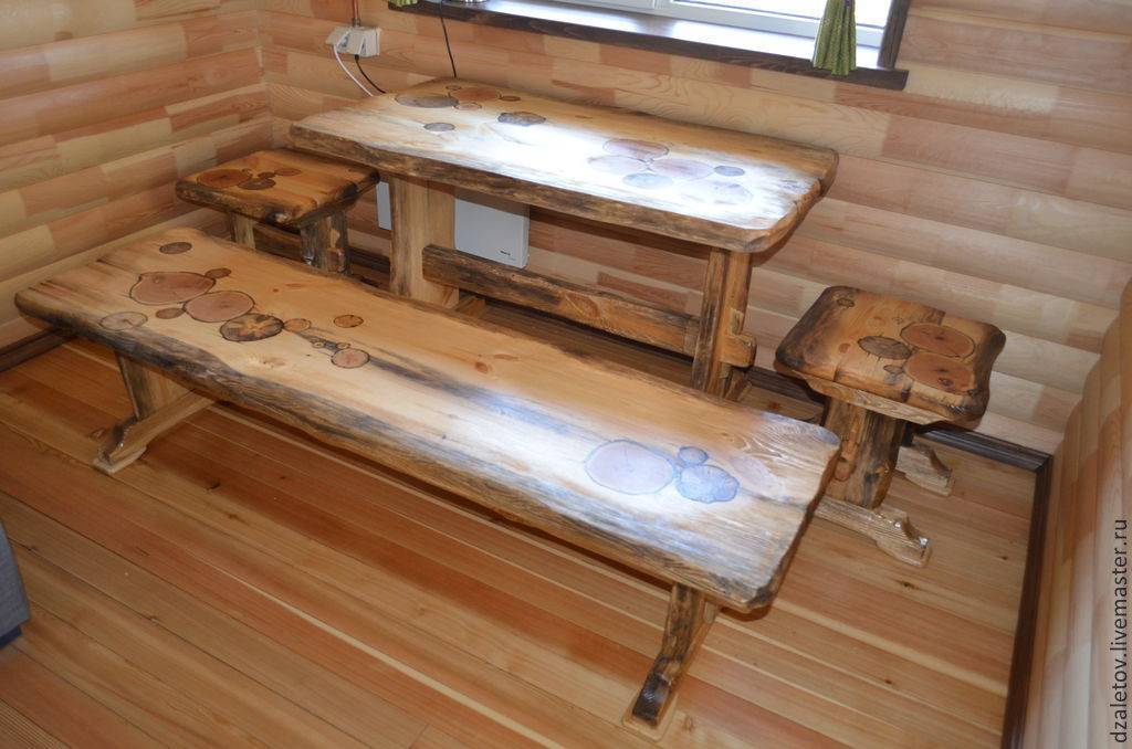Стол для бани и для сауны деревянный - разновидности, особенности конструкции, форма, размер, сопутствующие предметы мебели: лавки, стулья – фото и советы