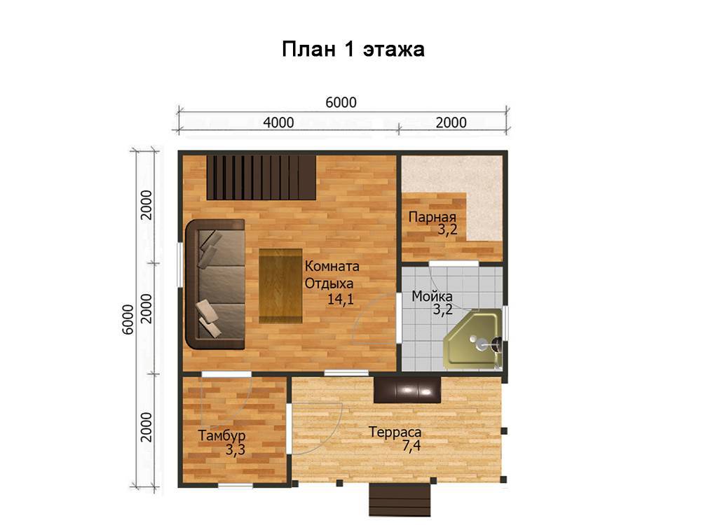 Дом баня 6 на 6 с мансардой: планировка двухэтажного и одноэтажного проекта, гостевая постройка из бруса по каркасной технологии | partner-tomsk.ru