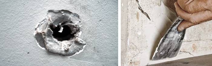 Заделка дыр в стене: в гипсокартоне, из бетона, кирпича, от шурупов и дюбелей