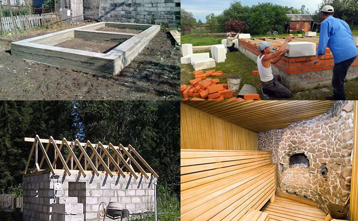 Как построить баню на даче своими руками из блоков: типовые проекты, особенности кладки блоков, утепление и отделка