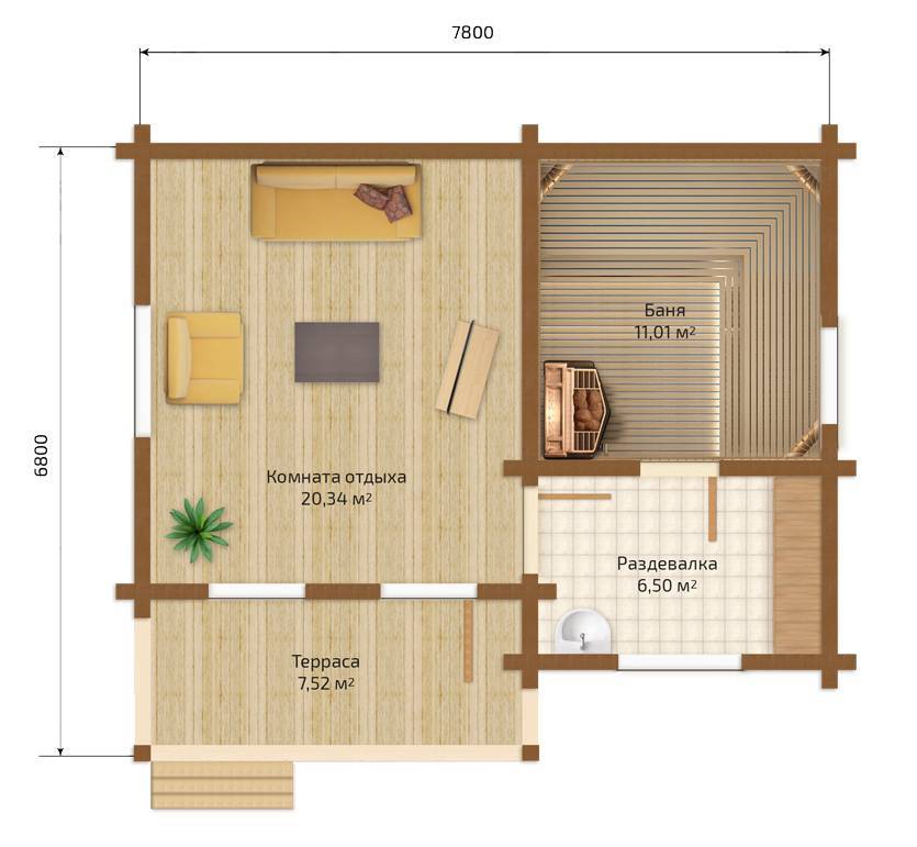 Проекты бани с комнатой отдыха: с небольшой кухней, спальней, одноэтажные бани с предбанником, фото и видео
