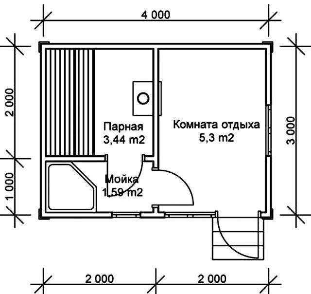 Проект каркасной бани 4 на 4 5