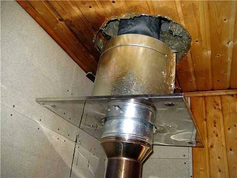 Как установить трубу в бане через потолок