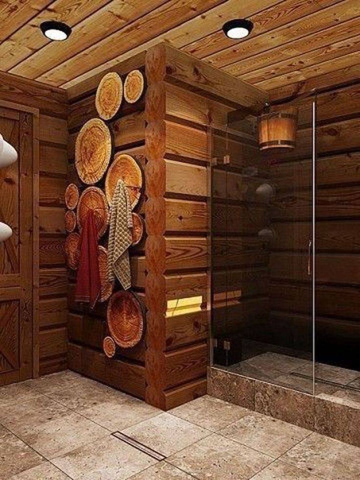 Дизайн бани, предбанника и душевой: интерьер помывочной, оформление в современном русском стиле
 - 30 фото
