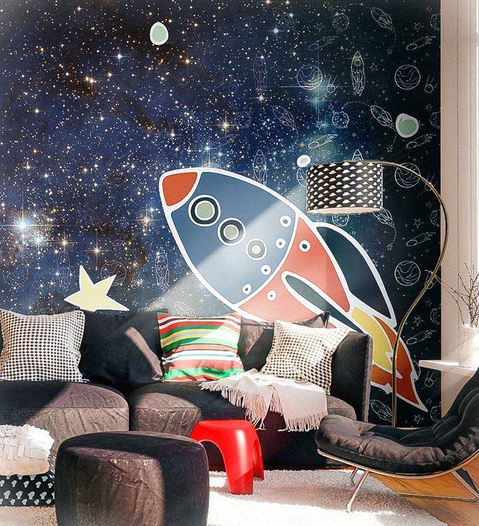 Обои космос в комнату: отделка детской спальни и других вариантов, фото дизайна