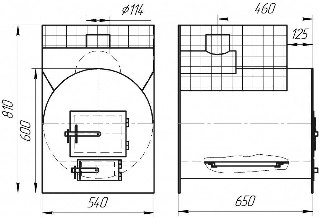 Печь из трубы для бани: чертеж самодельной горизонтальной и вертикальной самодельной печки из 530мм диаметра